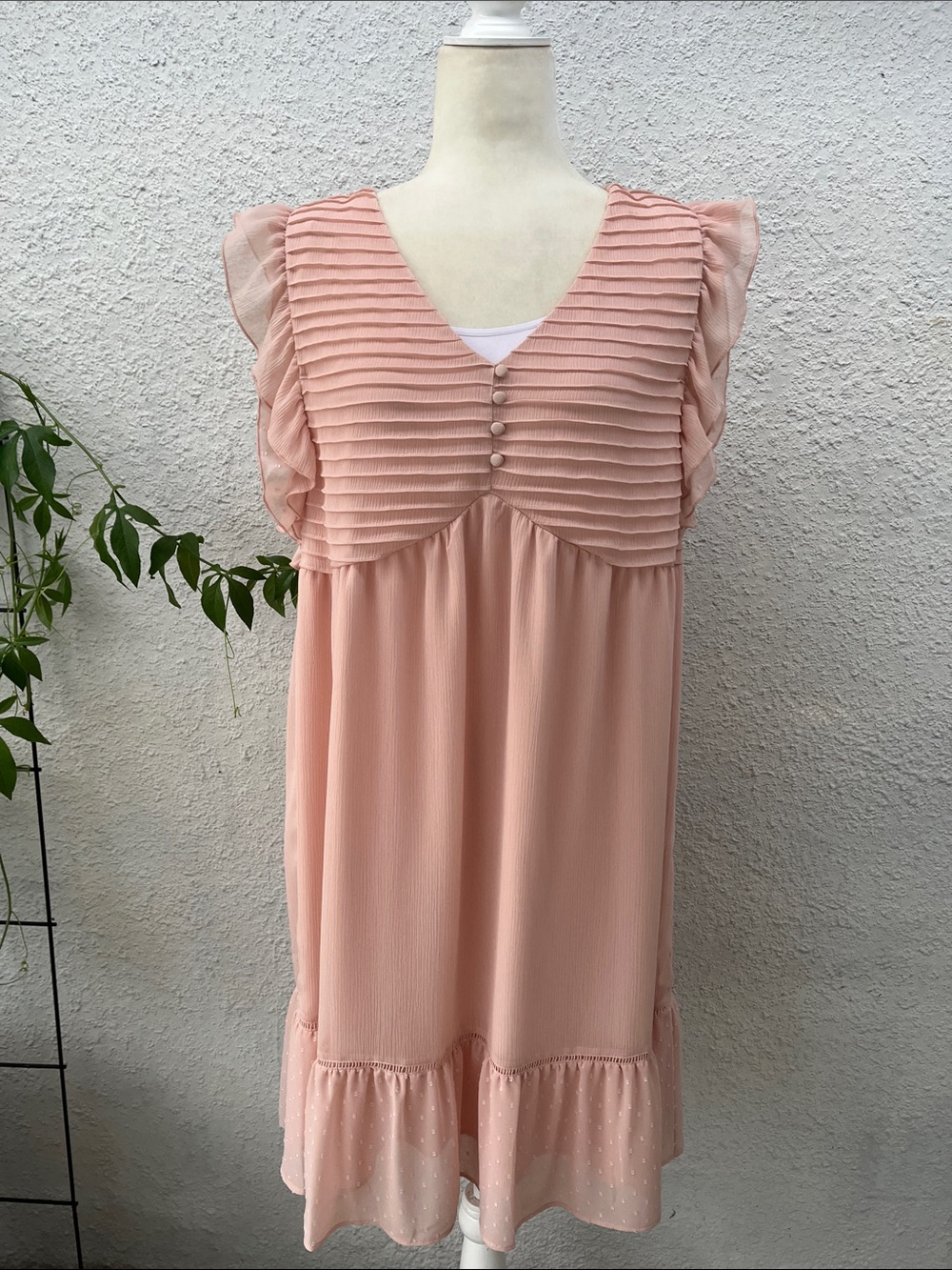 Kaari Blue May Pink LA VIE BOHEME Pleated Bodice Dress SZ: PXL NWT